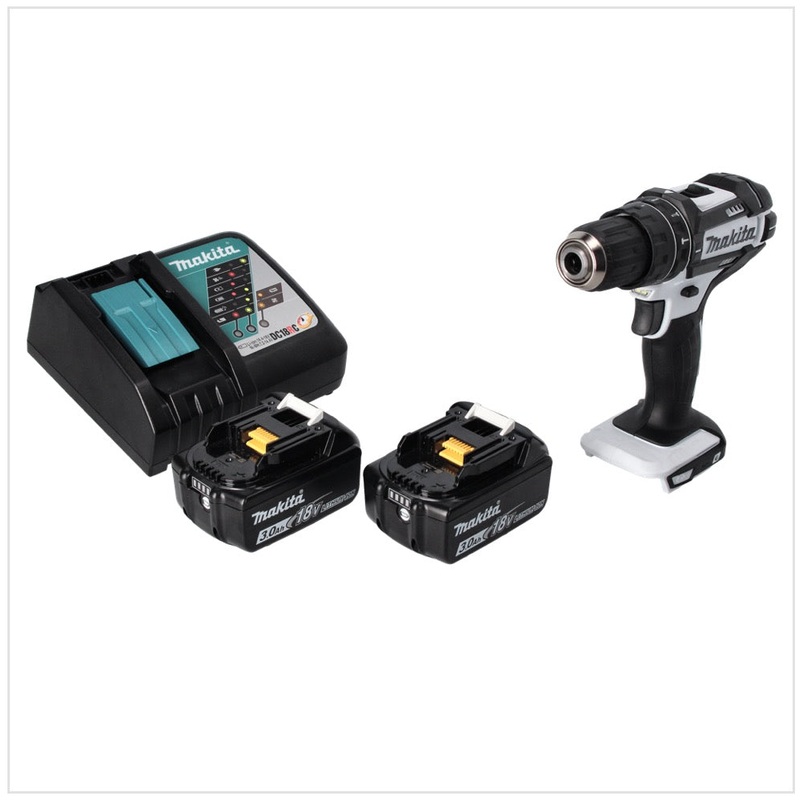 Taladro de impacto inalmbrico Makita DHP 482 RF W 18 V 62 Nm + 2x batera 3.0 Ah + cargador