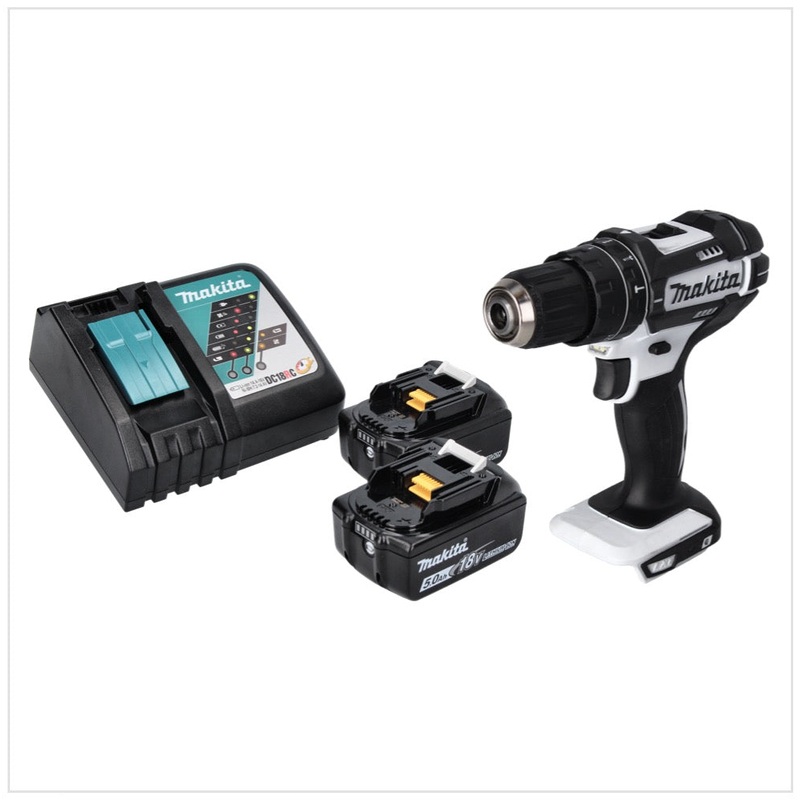 Taladro de impacto inalmbrico Makita DHP 482 RT W 18 V 62 Nm + 2x batera 5.0 Ah + cargador