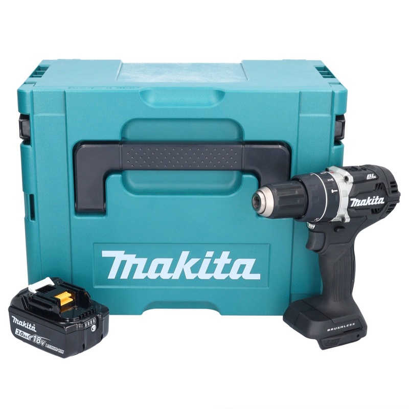 Taladro de impacto inalmbrico Makita DHP 484 F1JB 18 V 54 Nm sin escobillas negro + 1x batera 3.0 Ah + Makpac - sin cargador