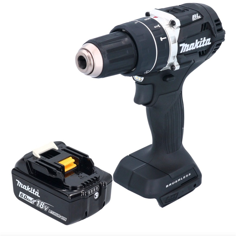 Taladro de impacto inalmbrico Makita DHP 484 G1B 18 V 54 Nm sin escobillas negro + 1x batera 6.0 Ah - sin cargador
