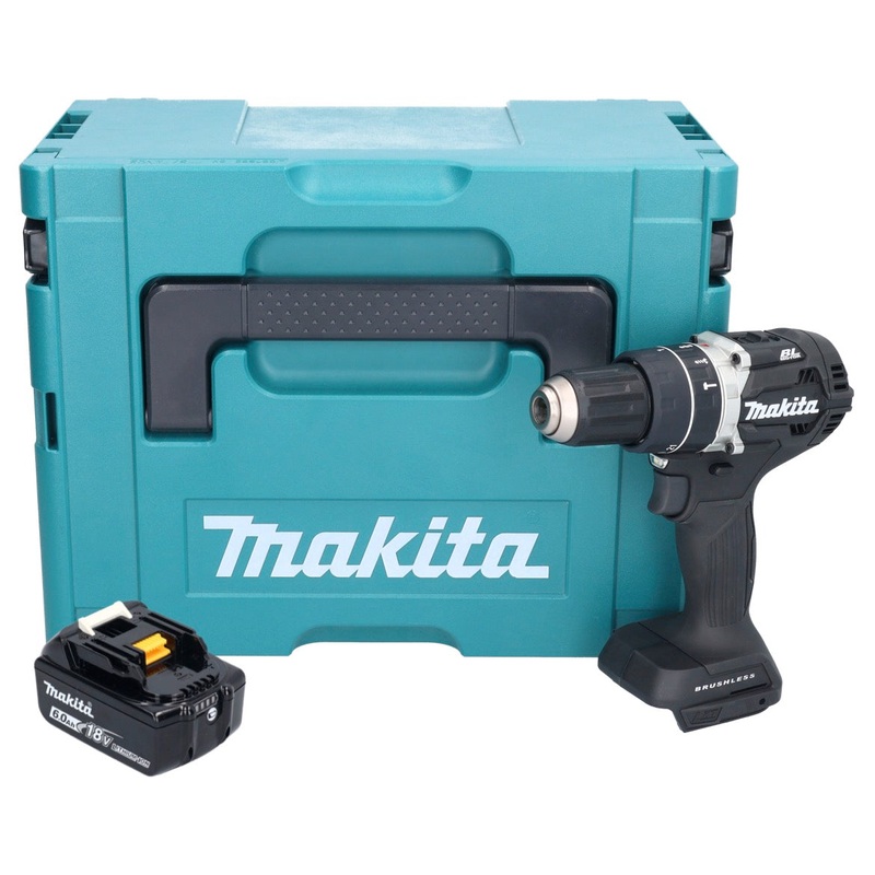 Taladro de impacto inalmbrico Makita DHP 484 G1JB 18 V 54 Nm sin escobillas negro + 1x batera 6.0 Ah + Makpac - sin cargador