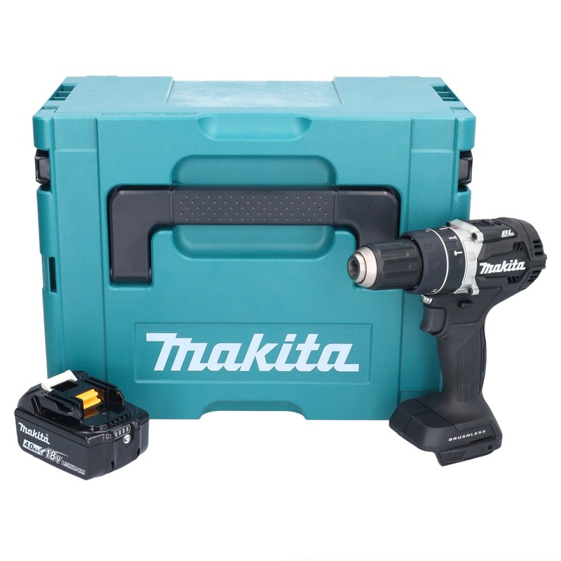 Taladro de impacto inalmbrico Makita DHP 484 M1JB 18 V 54 Nm sin escobillas negro + 1x batera 4.0 Ah + Makpac - sin cargador