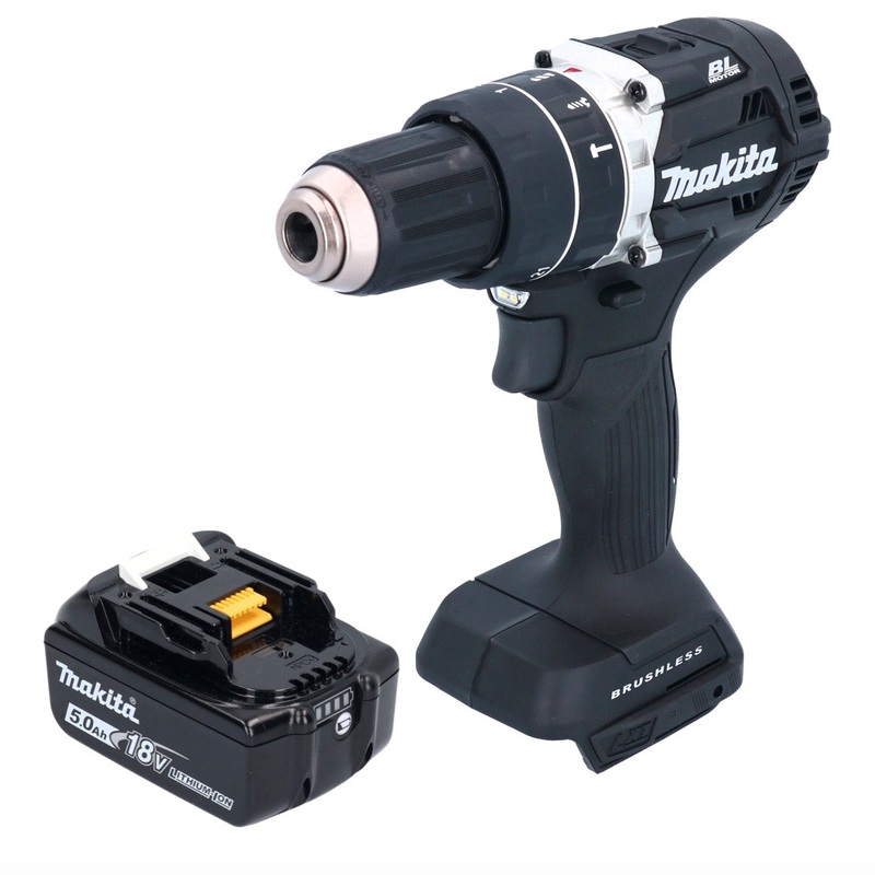 Taladro de impacto inalmbrico Makita DHP 484 T1B 18 V 54 Nm sin escobillas negro + 1x batera 5.0 Ah - sin cargador