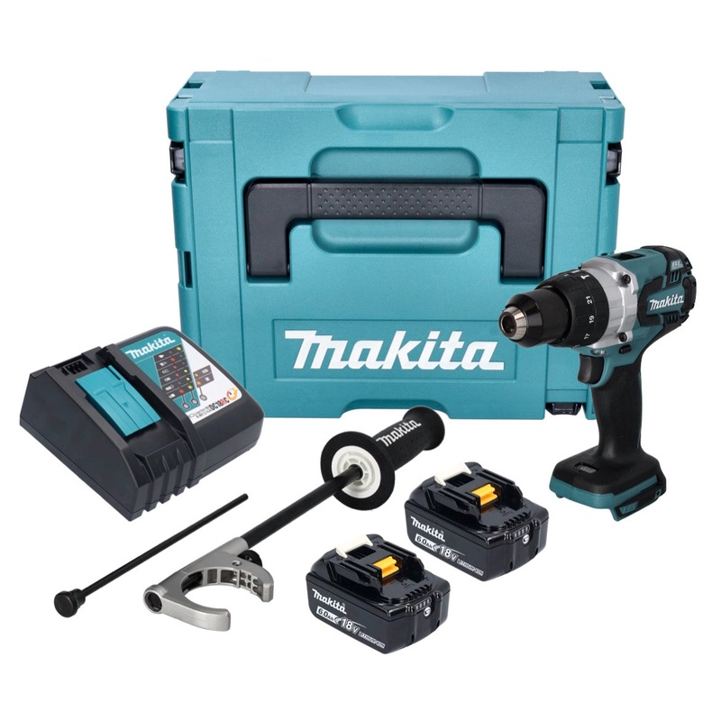 Taladro percutor inalmbrico Makita DHP 481 RGJ 18 V 115 Nm Brushless + 2x Batera 6.0 Ah + Cargador + Makpac