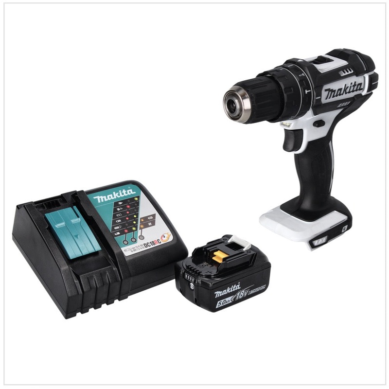 Taladro percutor inalmbrico Makita DHP 482 RT1 W 18 V 62 Nm + 1x batera 5.0 Ah + cargador