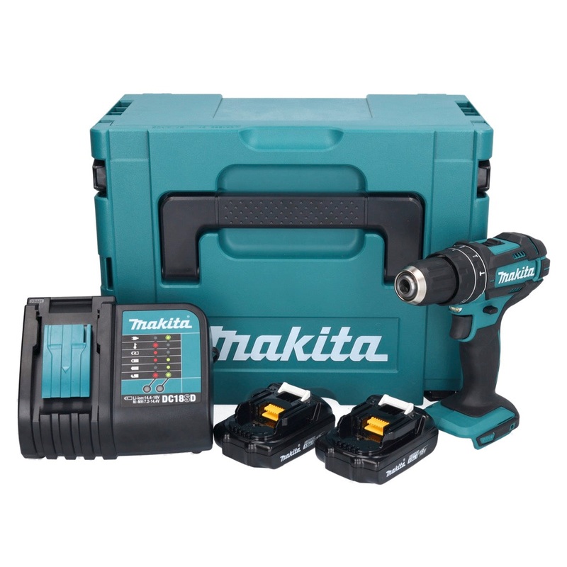 Taladro percutor inalmbrico Makita DHP 482 SYJ 18 V 62 Nm + 2x batera 1,5 Ah + cargador + Makpac
