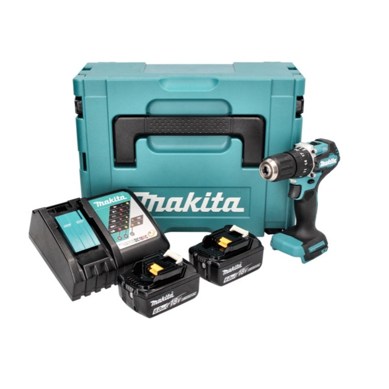 Taladro percutor inalmbrico Makita DHP 487 RGJ 18 V 40 Nm sin escobillas + 2x batera 6.0 Ah + cargador + Makpac