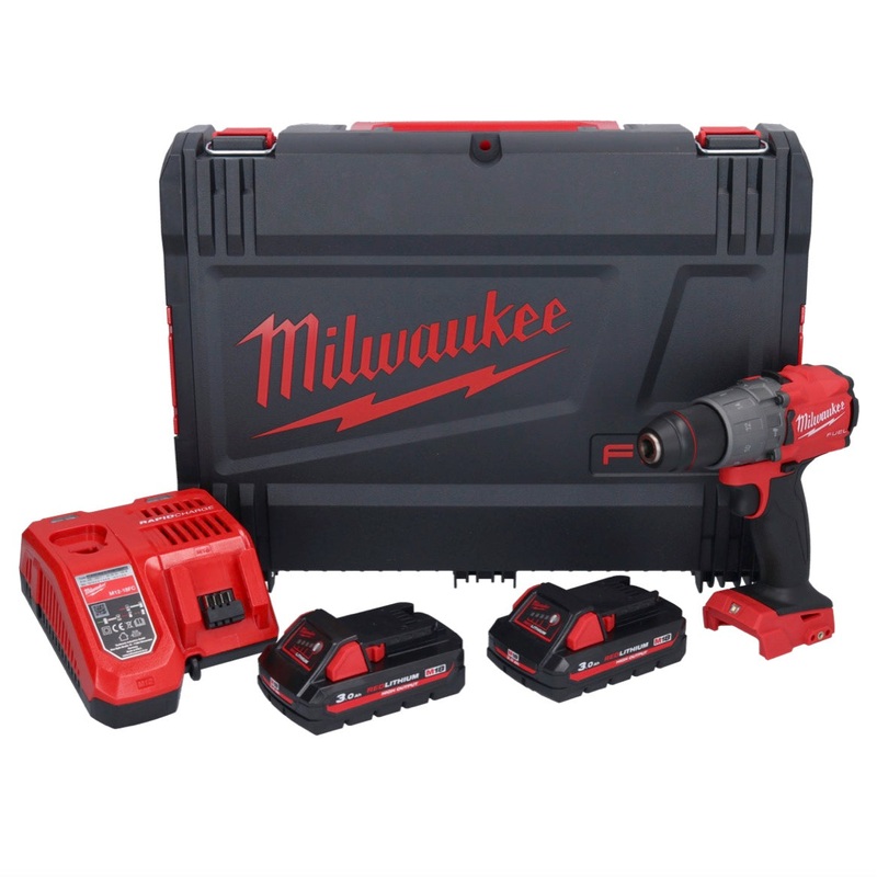 Taladro percutor inalmbrico Milwaukee M18 FPD2-302X 18 V 135 Nm sin escobillas + 2x bateras 3,0 Ah + cargador + caja HD