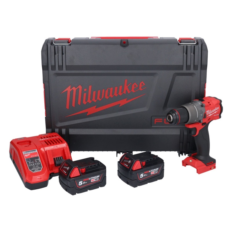 Taladro percutor inalmbrico Milwaukee M18 FPD3-502X 18 V 158 Nm brushless (4933479860) + 2x batera 5.0 Ah + cargador + caja HD