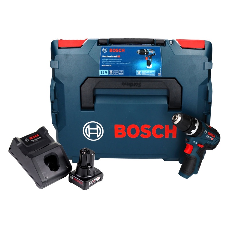 Taladro percutor inalmbrico profesional Bosch GSB 12V-35 12 V 35 Nm Brushless + 1x Batera 6.0 Ah + Cargador + L-Boxx
