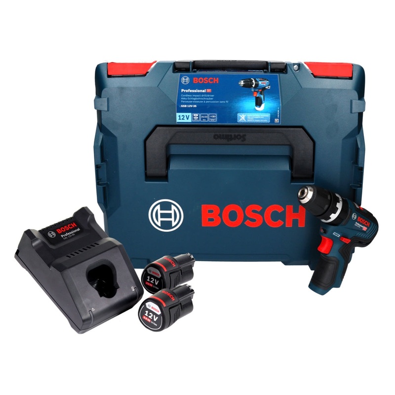 Taladro percutor inalmbrico profesional Bosch GSB 12V-35 12 V 35 Nm Brushless + 2x Batera 3.0 Ah + Cargador + L-Boxx