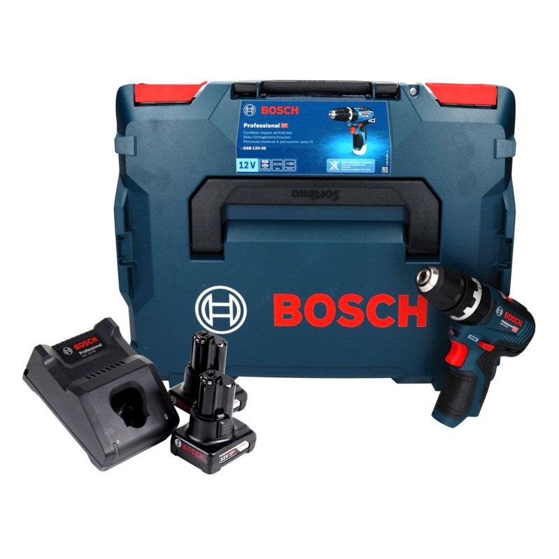 Taladro percutor inalmbrico profesional Bosch GSB 12V-35 12 V 35 Nm Brushless + 2x Bateras 6.0 Ah + Cargador + L-Boxx