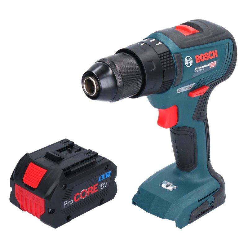 Taladro percutor inalmbrico profesional Bosch GSB 18V-55 18 V 55 Nm Brushless + 1x batera ProCORE 5,5 Ah - sin cargador
