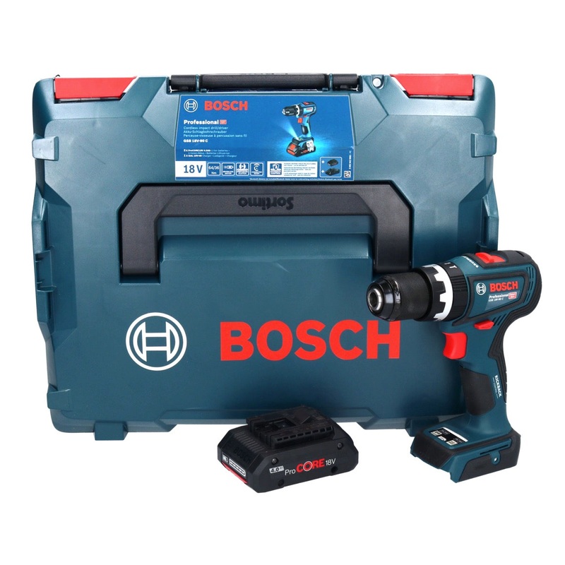 Taladro percutor inalmbrico profesional Bosch GSB 18V-90 C 18 V 64 Nm Brushless + 1x batera ProCORE 4.0 Ah + L-Boxx - sin cargador
