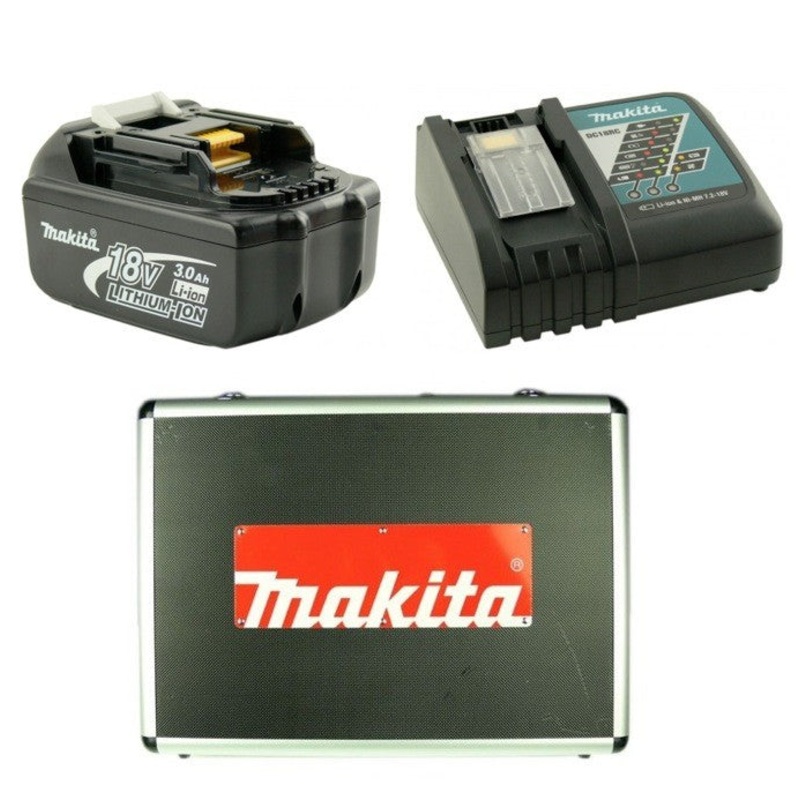 Makita BHP 456 RFWX Taladro percutor inalmbrico Li-Ion 18 V blanco + batera Makita BL1830 + cargador DC18RA + maletn de aluminio