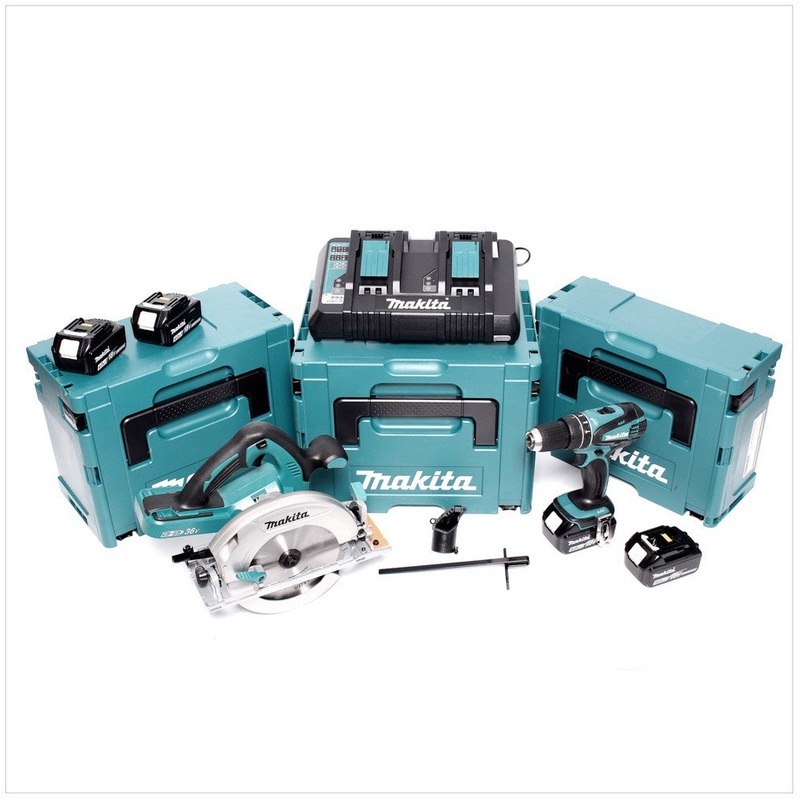 Makita DLX 2084 PMJ 18 V - Set: DHP 456 + DHS 710 + 4 bateras de 4,0 Ah + cargador DC18RD en 3 x Makpac