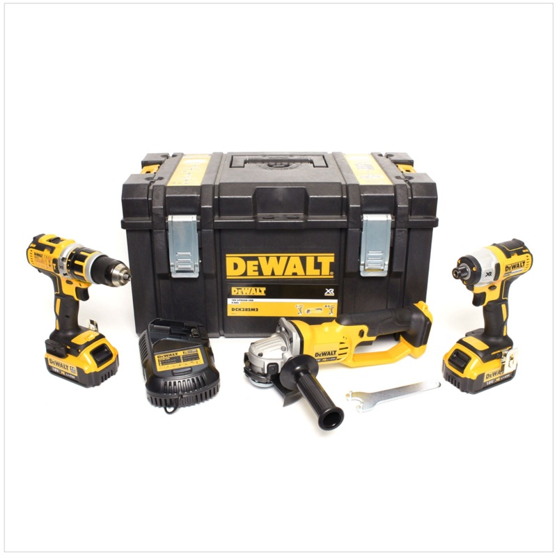Paquete combinado DeWalt DCK 382 M2 de 18 V (DCD795 + DCF886 + DCG412 + 2 bateras de 4,0 Ah + cargador) en ToughBox