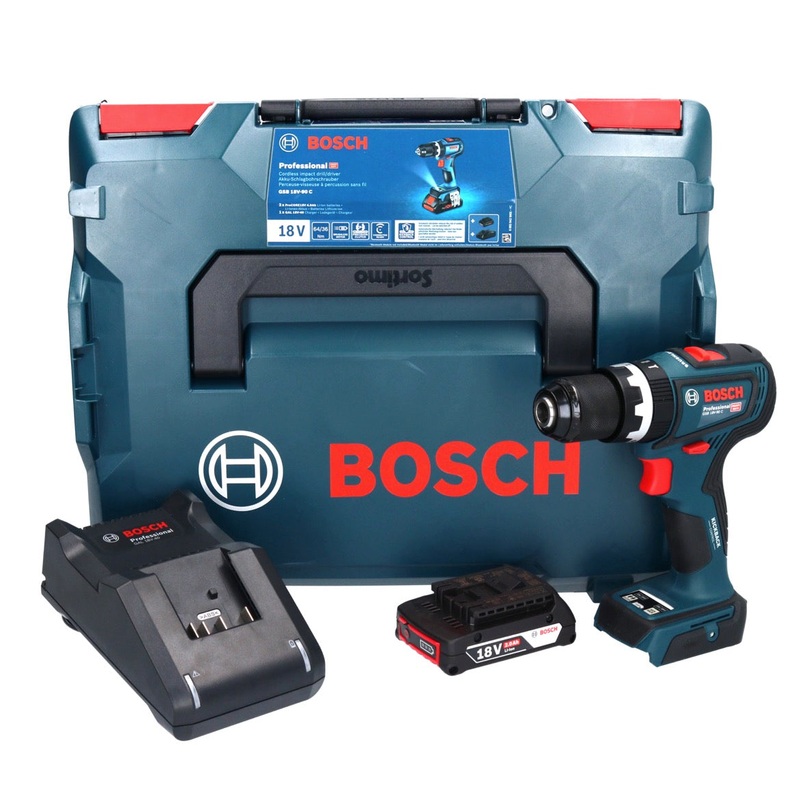 Taladro percutor a batera Bosch GSB 18V-90 C Professional 18 V 64 Nm brushless + 1x batera 2.0 Ah + cargador + L-Boxx