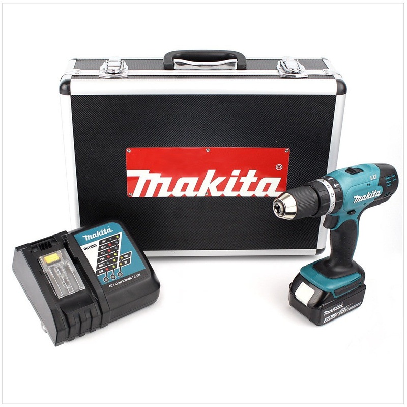 Taladro percutor inalmbrico Makita DHP 453 18 V 42 Nm en maletn de aluminio + 1 batera de 3 Ah + cargador