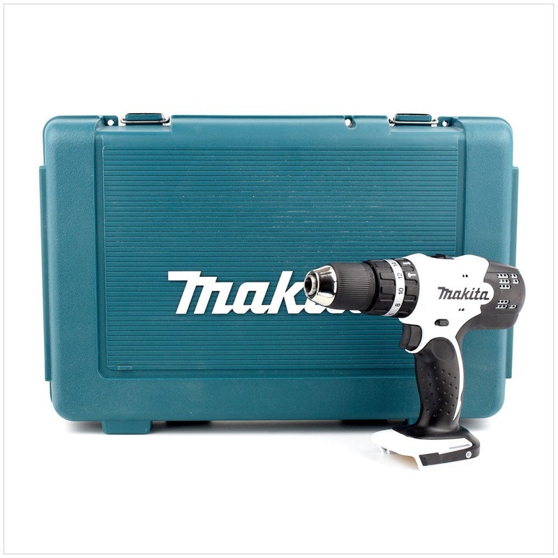 Taladro percutor inalmbrico Makita DHP 453 ZKW blanco 18 V 42 Nm + estuche - sin batera, sin cargador