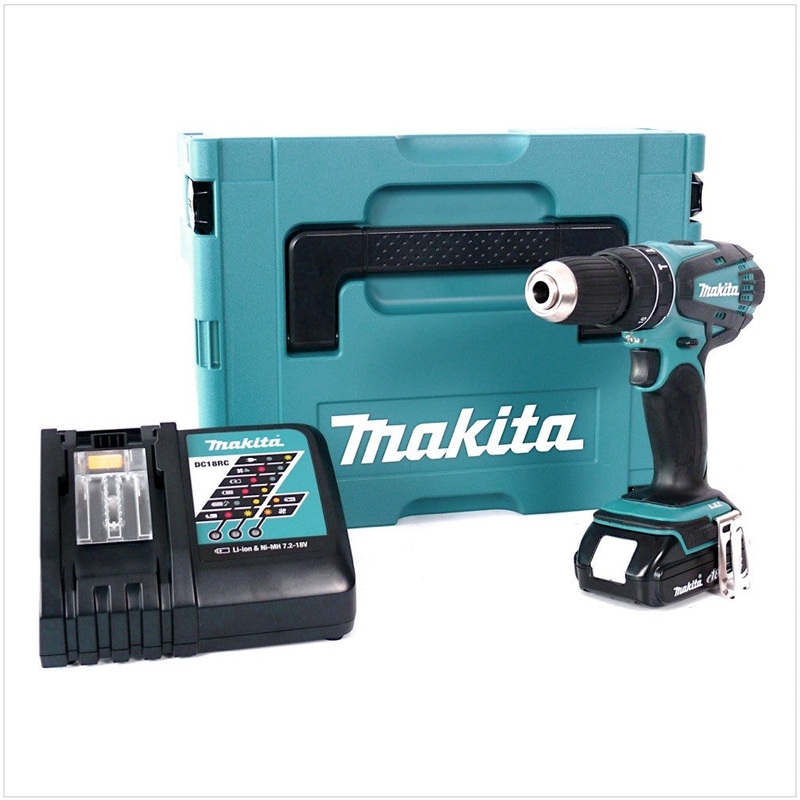 Taladro percutor inalmbrico Makita DHP 456 RA1J 18 V 50 Nm + 1x batera 2,0 Ah + cargador + Makpac