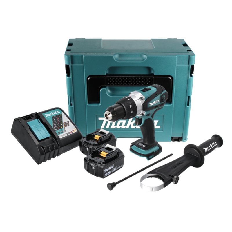 Taladro percutor inalmbrico Makita DHP 458 RFJ 18 V 91 Nm + 2x bateras 3,0 Ah + cargador + Makpac