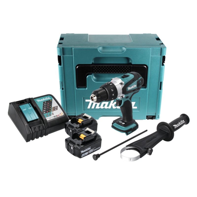 Taladro percutor inalmbrico Makita DHP 458 RMJ 18 V 91 Nm + 2x bateras 4,0 Ah + cargador + Makpac