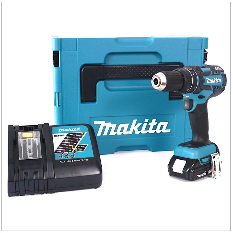 Taladro percutor inalmbrico Makita DHP 480 Y1J-D 18 V en MAKPAC incl. batera BL 1815 N + cargador DC18RC