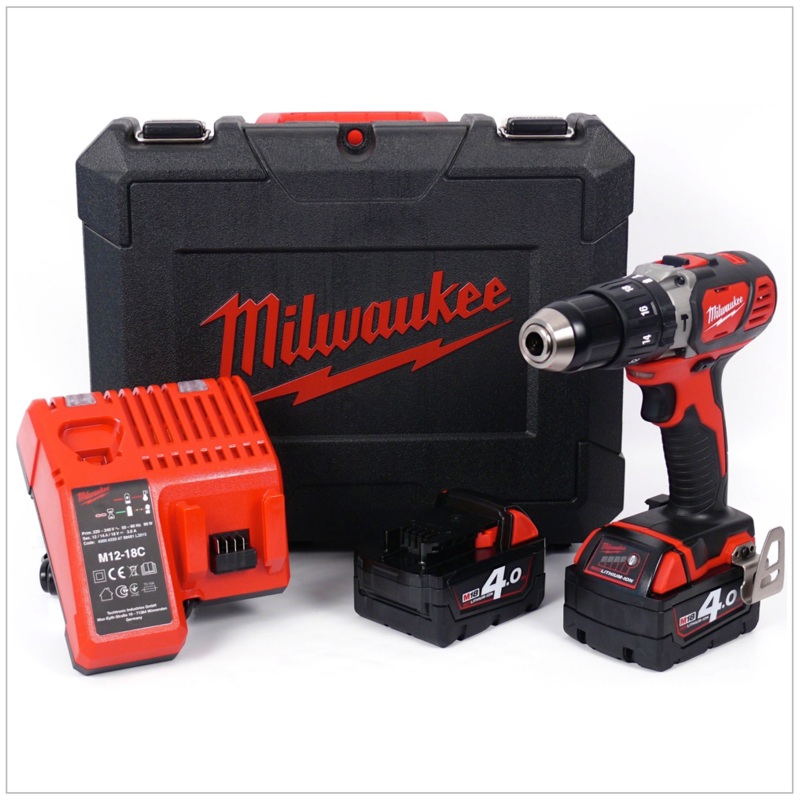 Taladro percutor inalmbrico Milwaukee M18 BPD 402 C 18V 60Nm + 2x bateras 4.0Ah + cargador en maletn de transporte