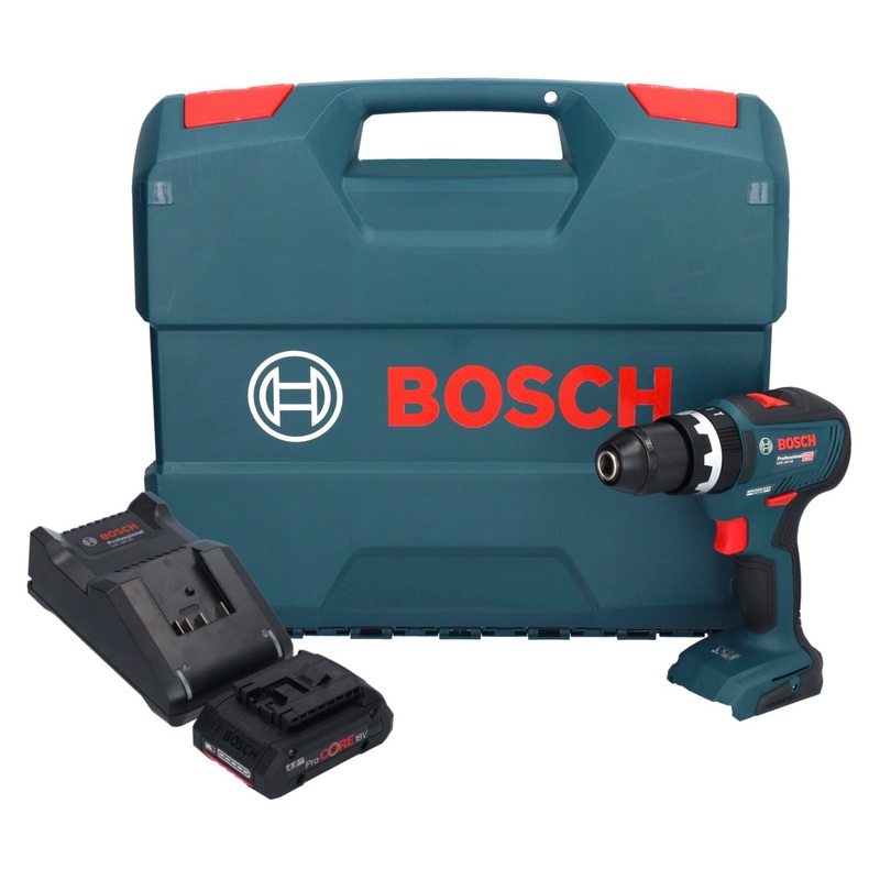 Taladro percutor inalmbrico profesional Bosch GSB 18V-55 18 V 55 Nm Brushless + 1x batera ProCORE 4.0 Ah + cargador + maletn