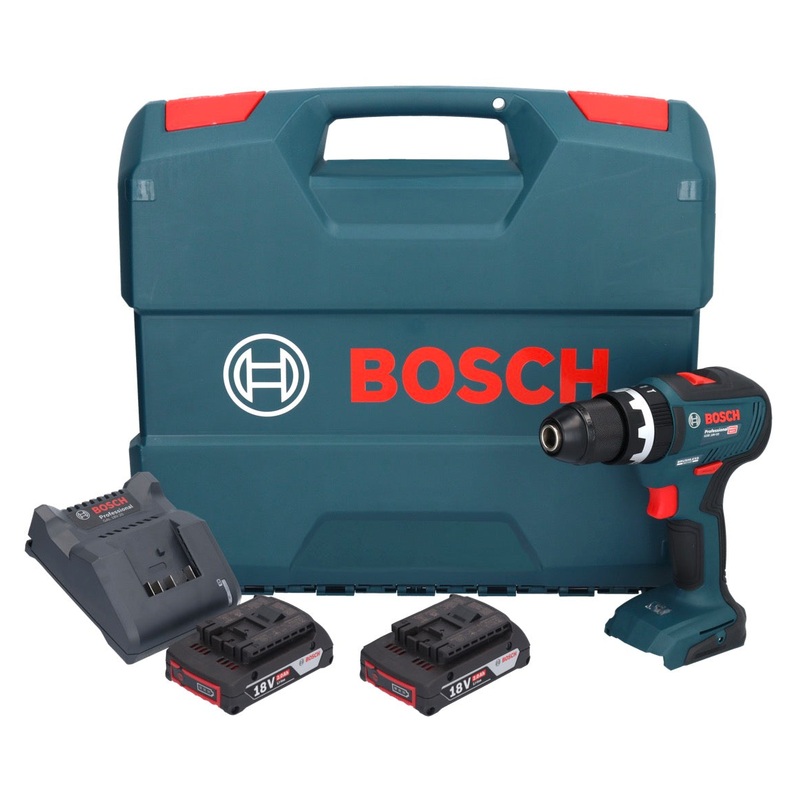 Taladro percutor inalmbrico profesional Bosch GSB 18V-55 18 V 55 Nm Brushless + 2x Batera 2.0 Ah + Cargador + Maletn