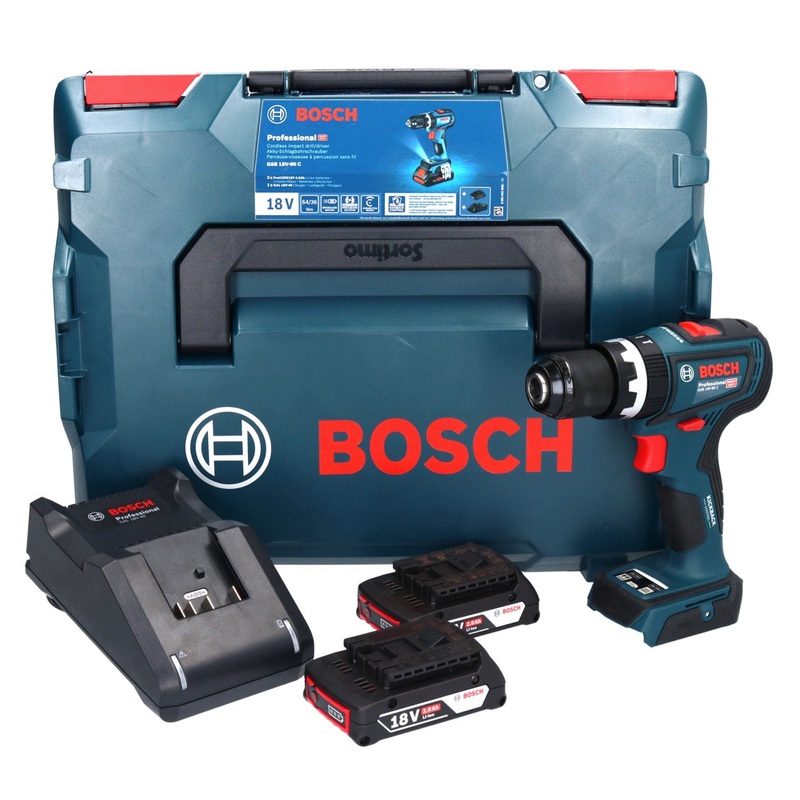 Taladro percutor inalmbrico profesional Bosch GSB 18V-90 C 18 V 64 Nm Brushless + 2x Bateras 2.0 Ah + Cargador + L-Boxx