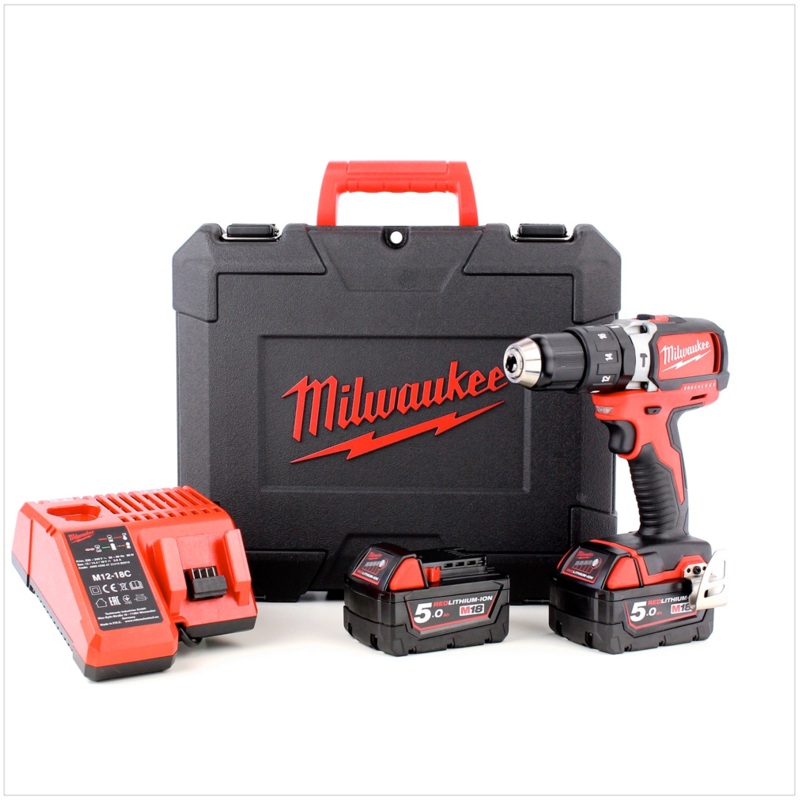 Taladro percutor inalmbrico sin escobillas Milwaukee M18 BLPD 502 C 18 V + 2 bateras Li-Ion de 5,0 Ah + cargador + maletn (4933448472)