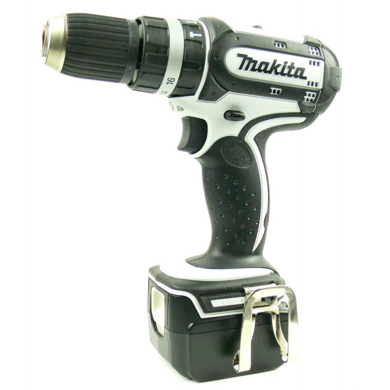 Taladro percutor Makita BHP 452 18 V Li-ion blanco + 1x batera DT 3,0 Ah + DC18RC + maletn de aluminio