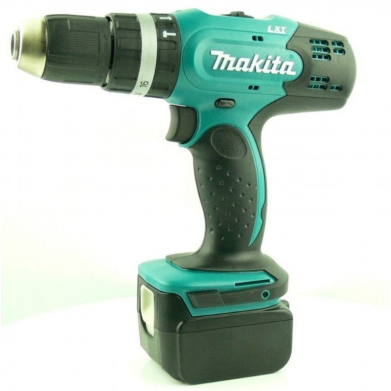 Taladro percutor Makita BHP 453 18 V Li-ion + 1x batera DT 3,0 Ah + Makita DC18RC + maletn de aluminio