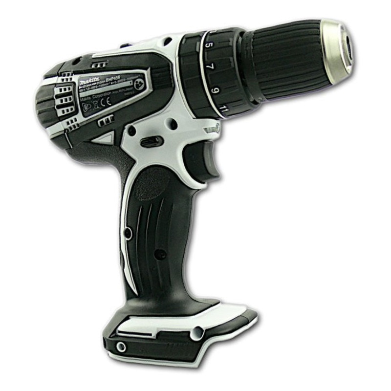 Taladro percutor Makita BHP 456 batera Li-Ion 18 V blanco + batera Makita BL1830 B + cargador DC18RC + maletn de aluminio