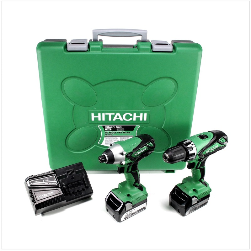 Juego Hitachi KC 18 DGL / JE con 1x Hitachi WH 18 DGL + 1x Hitachi DV 18 DGL + 2x bateras Hitachi BSL 1850 de 5,0 Ah + 1x cargador de batera Hitachi UC 18YFSL 14,4 - 18 V
