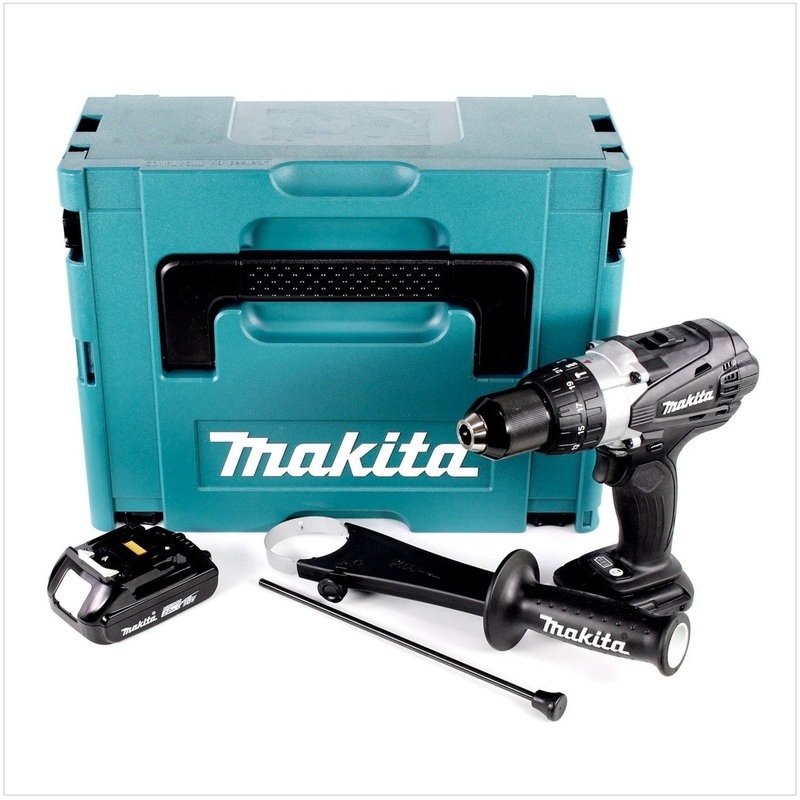 Makita DHP 458 A1J B taladro percutor inalmbrico 18 V 91 Nm negro + 1x batera 2,0 Ah + Makpac - sin cargador