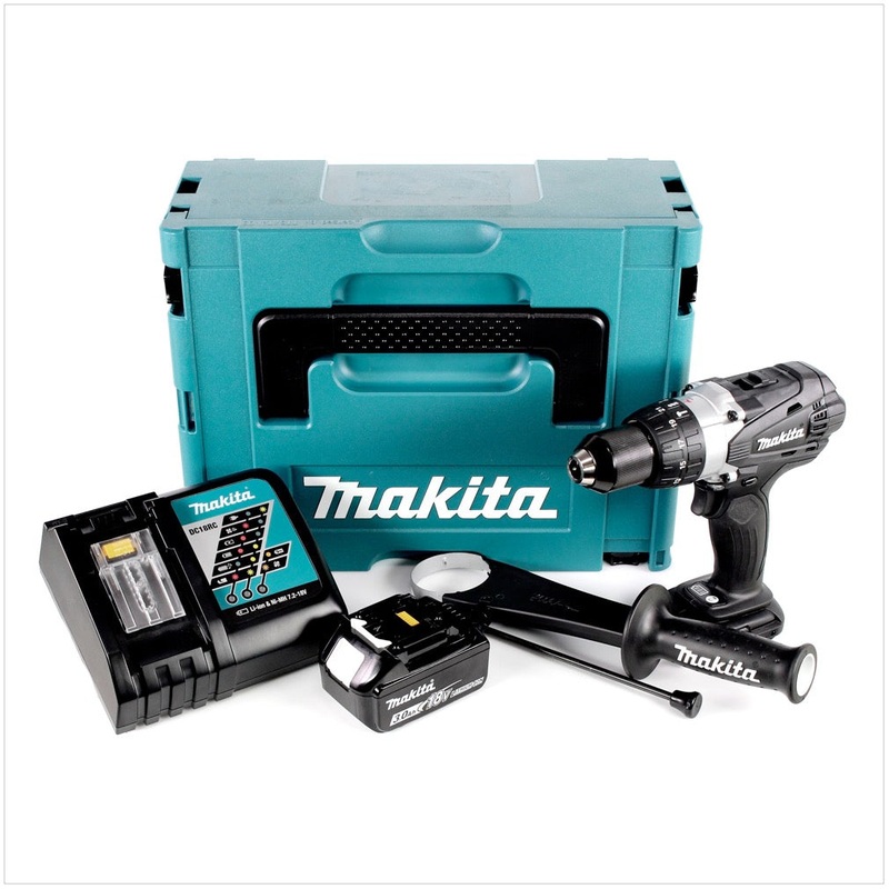 Makita DHP 458 RF1JB taladro percutor inalmbrico 18 V 91 Nm negro en Makpac + 1x batera 3,0 Ah + cargador
