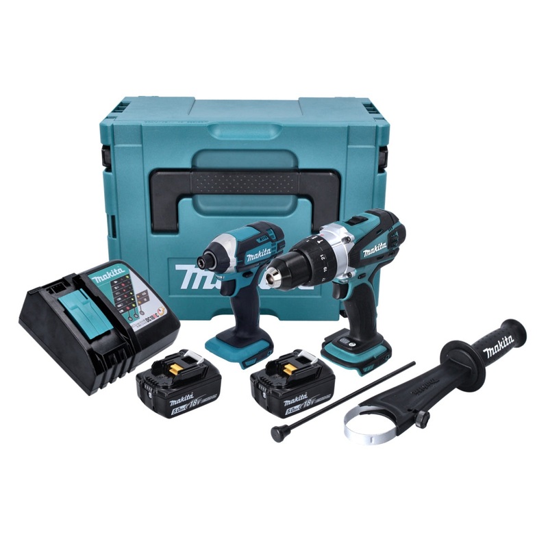 Makita DLX 2145 TJ Twin Pack taladro percutor inalmbrico 18V + llave de impacto inalmbrico + 2x bateras 5.0Ah + cargador + Makpac