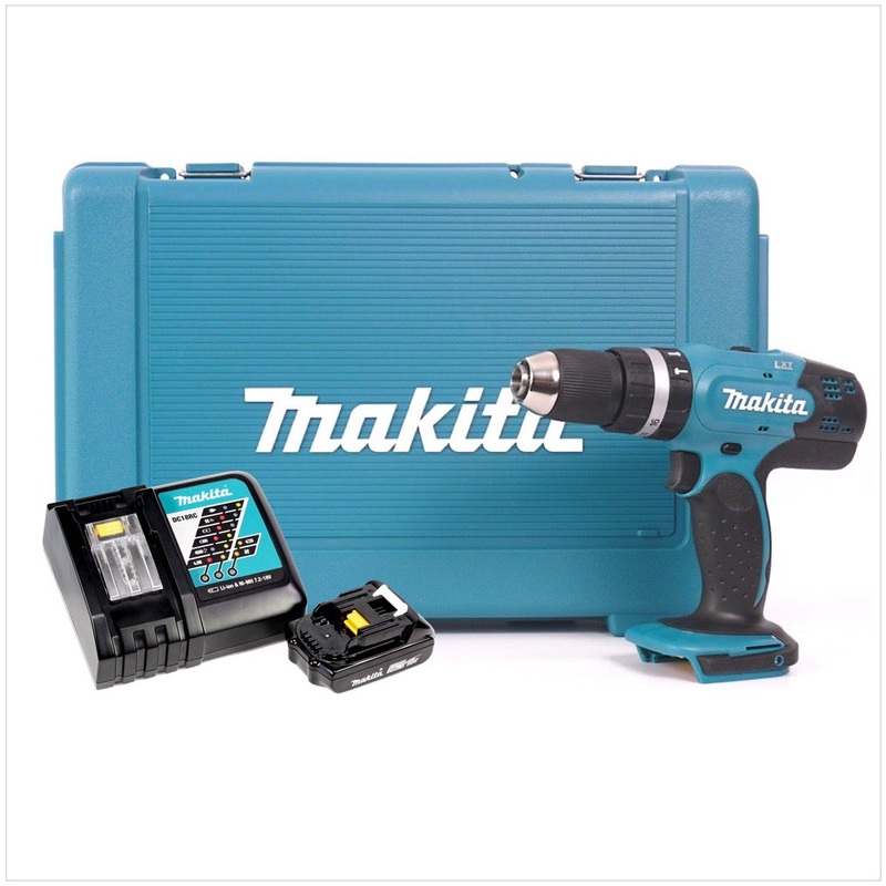 Taladro percutor inalmbrico Makita DHP 453 RA1J 18 V 42 Nm + 1x batera 2,0 Ah + cargador + maletn