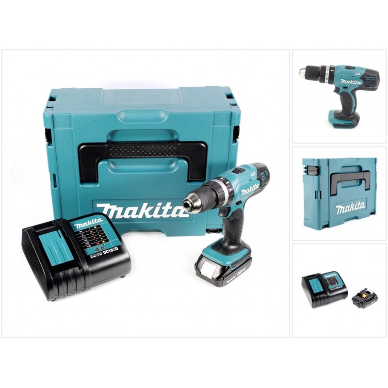 Taladro percutor inalmbrico Makita DHP 453 SA1J 18 V 42 Nm + 1x batera 2,0 Ah + cargador + Makpac