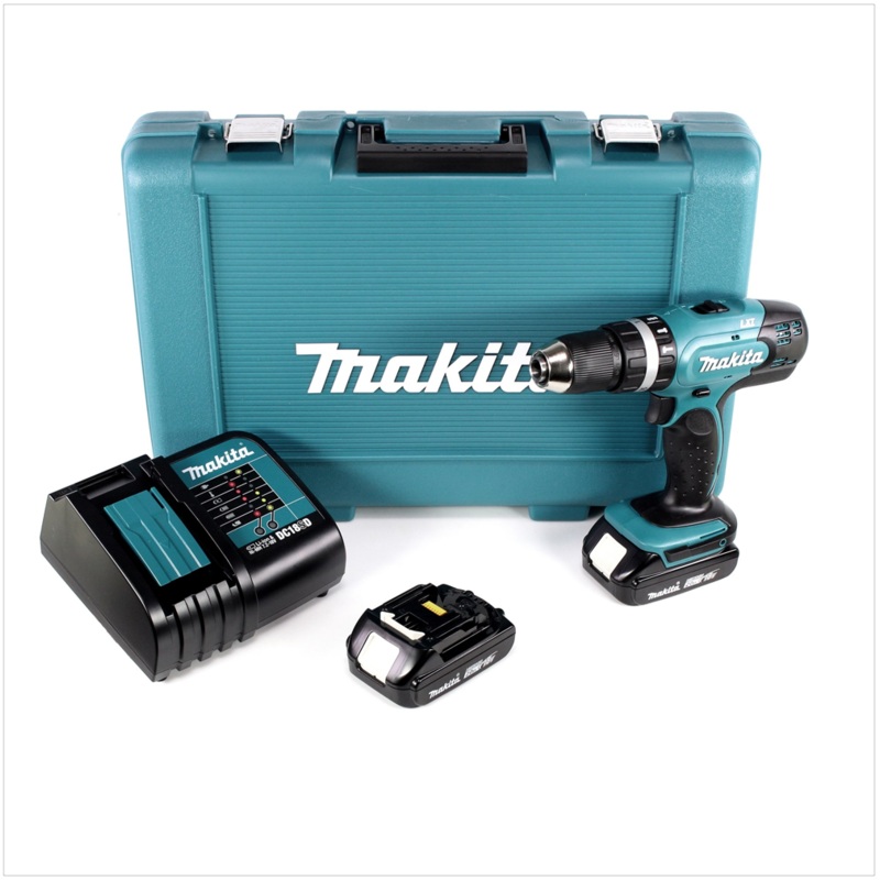 Taladro percutor inalmbrico Makita DHP 453 SAE 18 V 42 Nm + 2x bateras 2,0 Ah + cargador + maletn