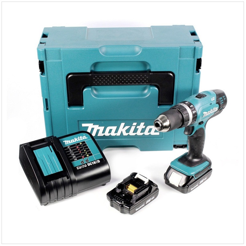 Taladro percutor inalmbrico Makita DHP 453 SAJ 18 V 42 Nm + 2x bateras 2,0 Ah + cargador + Makpac