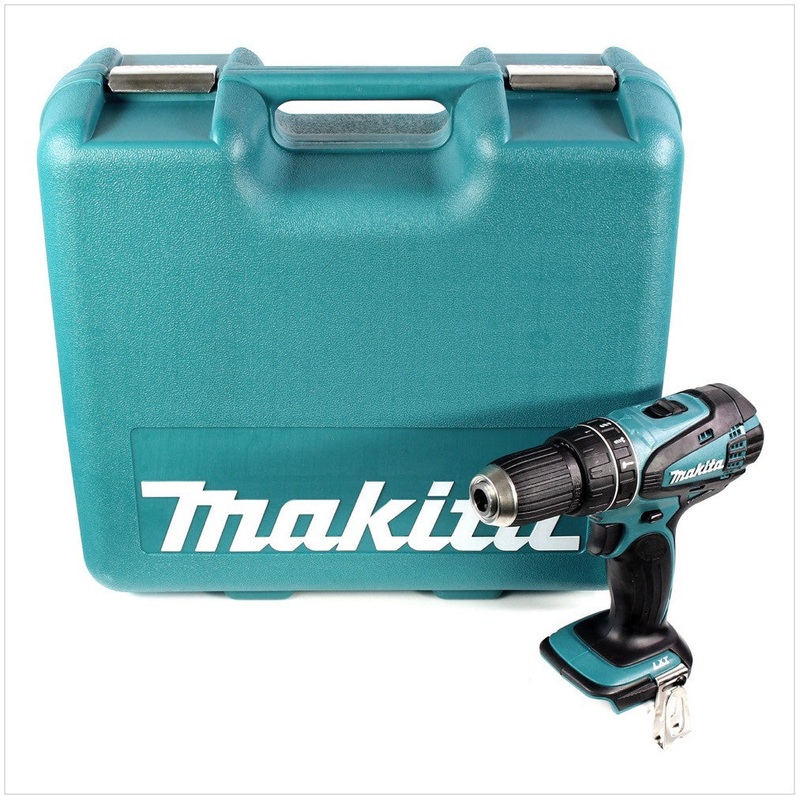 Taladro percutor inalmbrico Makita DHP 456 Z 18 V + maletn Makita que incluye juego de herramientas de 101 piezas, sin batera y sin cargador