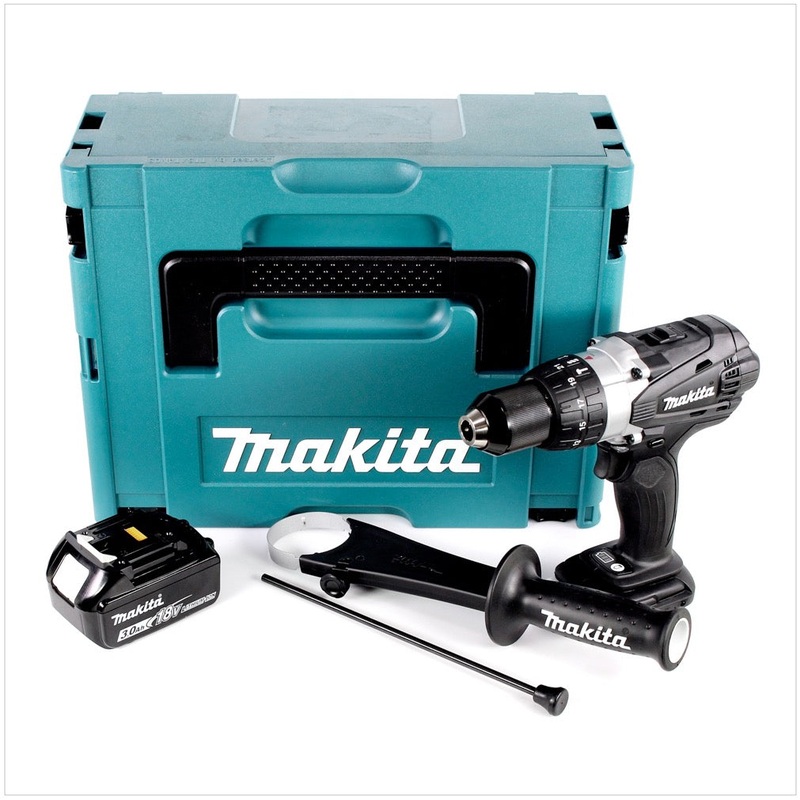 Taladro percutor inalmbrico Makita DHP 458 F1JB 18 V 91 Nm negro en Makpac + 1 batera de 3,0 Ah