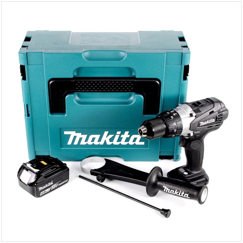 Taladro percutor inalmbrico Makita DHP 458 M1JB 18 V 91 Nm negro en Makpac + 1 batera de 4,0 Ah