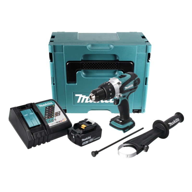 Taladro percutor inalmbrico Makita DHP 458 RT1J 18 V 91 Nm + 1x batera 5,0 Ah + cargador + Makpac