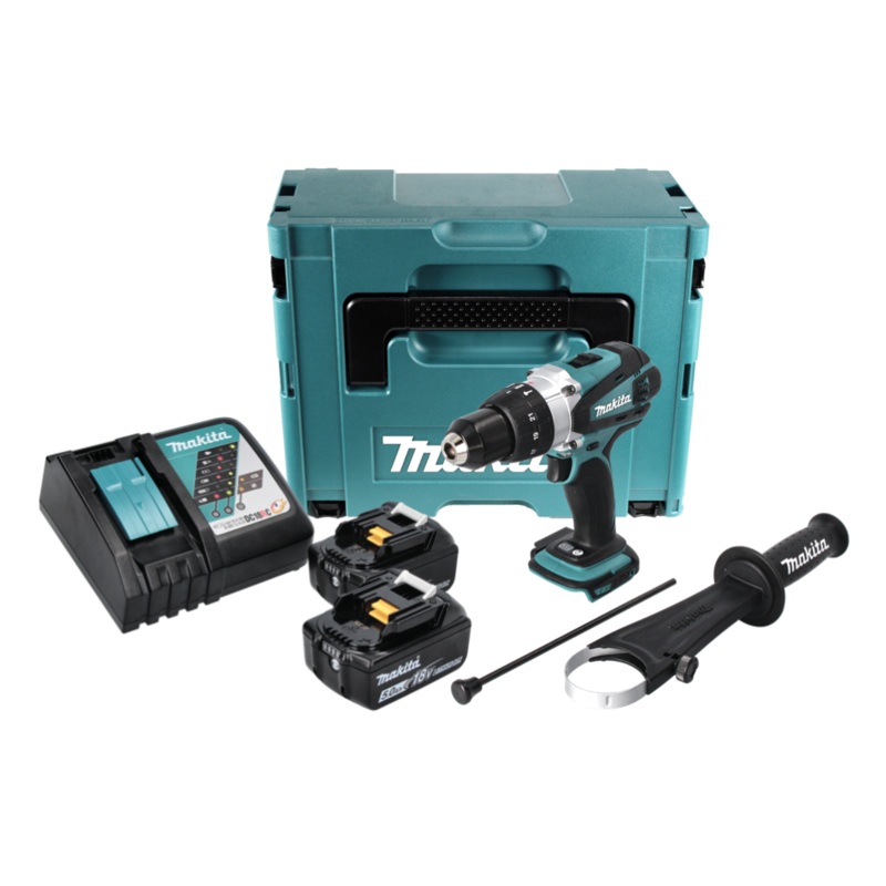 Taladro percutor inalmbrico Makita DHP 458 RTJ 18 V 91 Nm + 2x bateras 5,0 Ah + cargador + Makpac