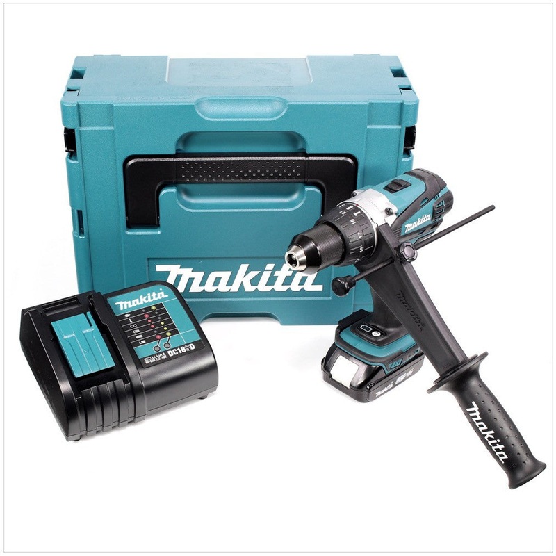 Taladro percutor inalmbrico Makita DHP 458 SA1J 18 V 91 Nm + 1x batera 2,0 Ah + cargador + Makpac